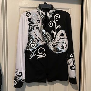 Custom black and white with bling crystals western show shirt jacket XL